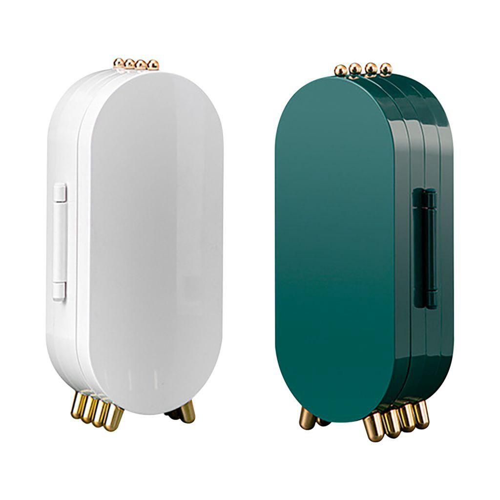 Hộp Đựng Kèm Gương Lưu Trữ Trang Sức Bông Tai, Vòng Tay Xanh Ngọc Bích Gấp Gọn Tiện Lợi Quà Tặng