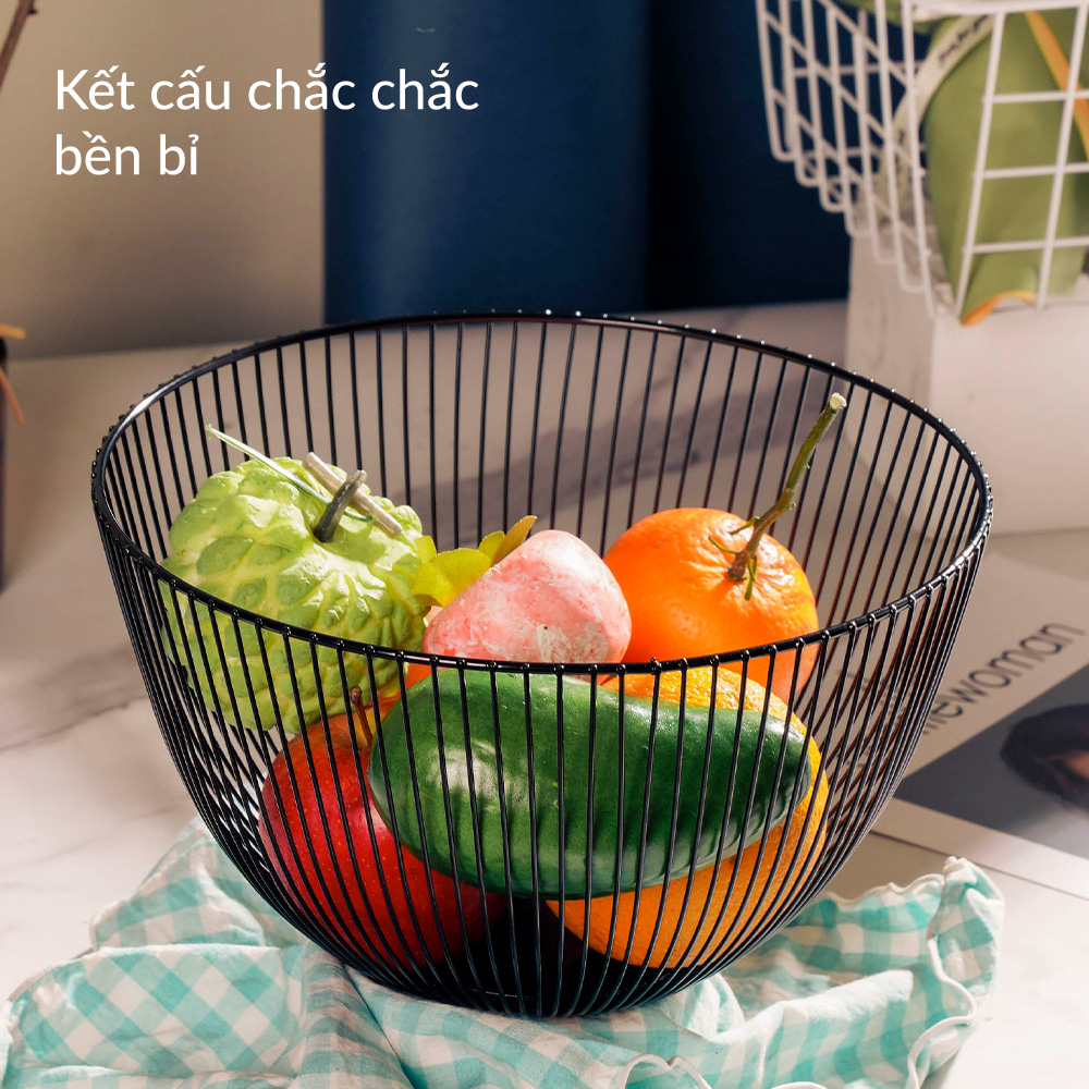 Rổ đựng hoa quả, rau củ Cobi Home bằng kim loại tròn cao cấp _ Màu đen _ 341139