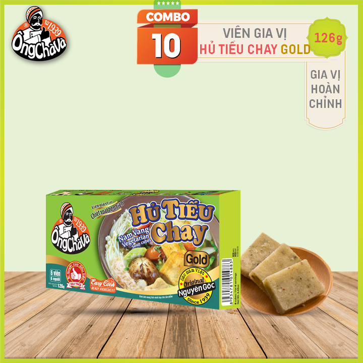 Combo 10 hộp viên gia vị Hủ tiếu chay Gold Ông Chà Và 126g (Nam Vang Vegetable Soup Cubes)