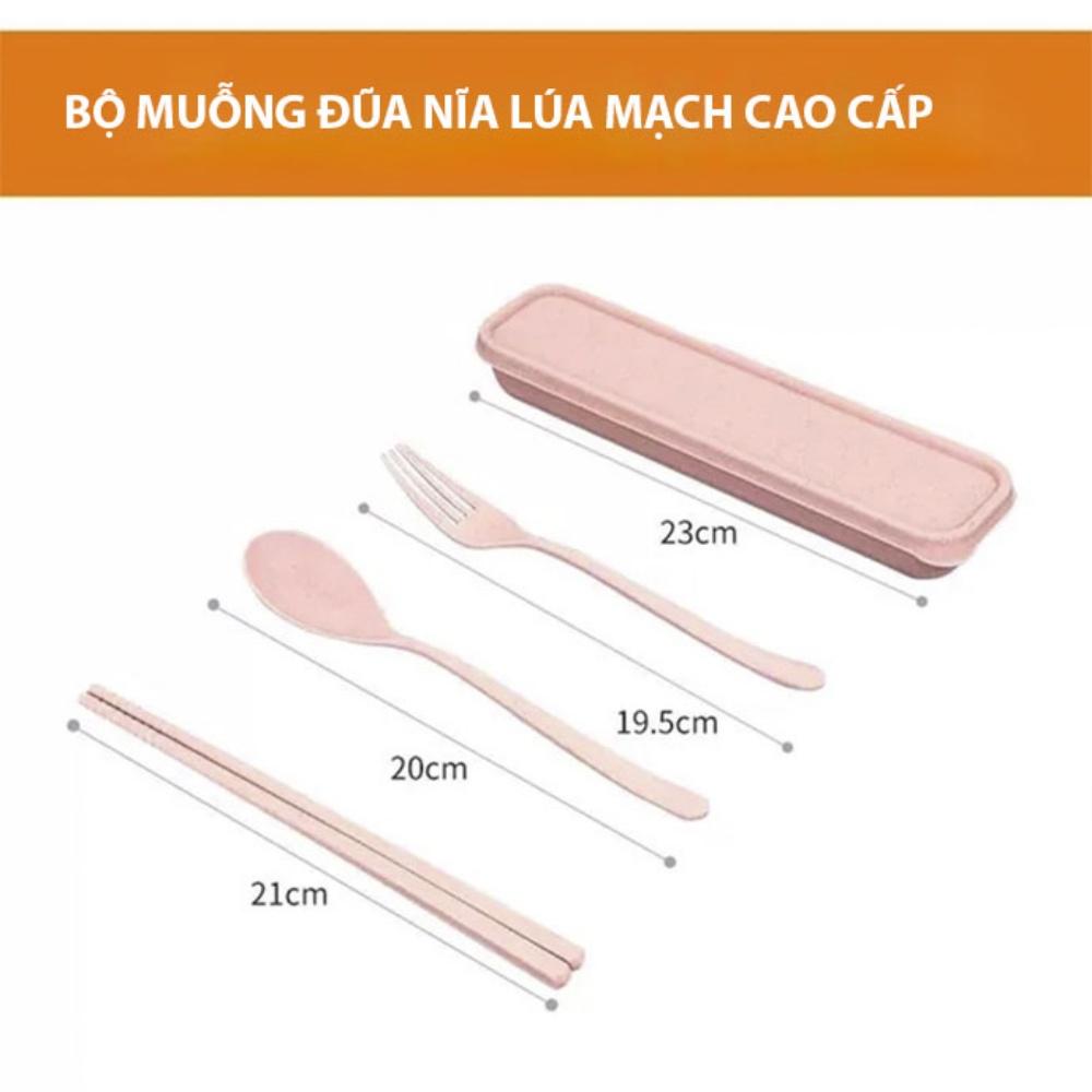 Bộ đũa thìa lúa mạch kèm hộp cao cấp, sử dụng lúa mạch an toàn với nhiệt độ cao