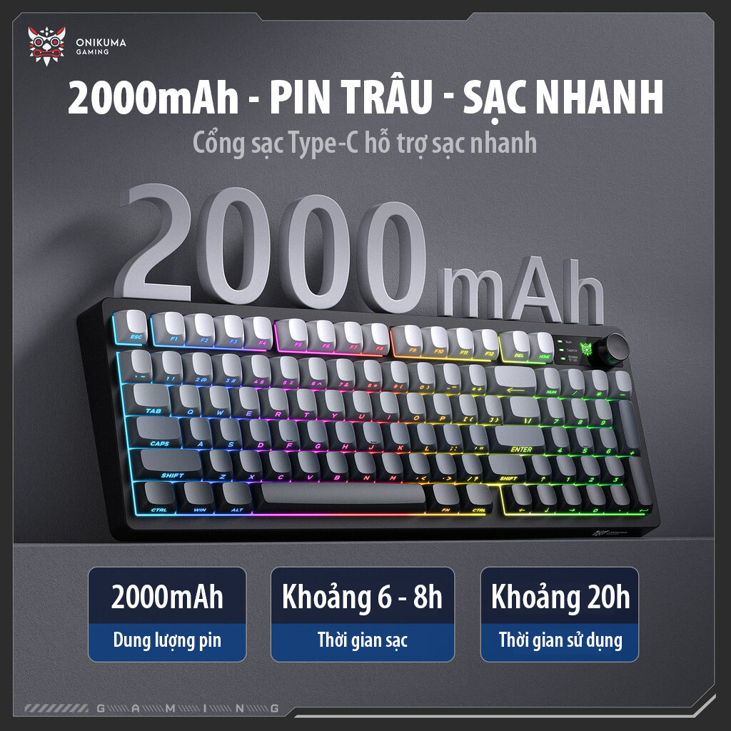Bàn Phím Giả Cơ ONIKUMA MT902 - 3 Chế Độ Kết Nối, LED RGB, Keycap Phối Màu Độc Đáo - Hàng Chính Hãng