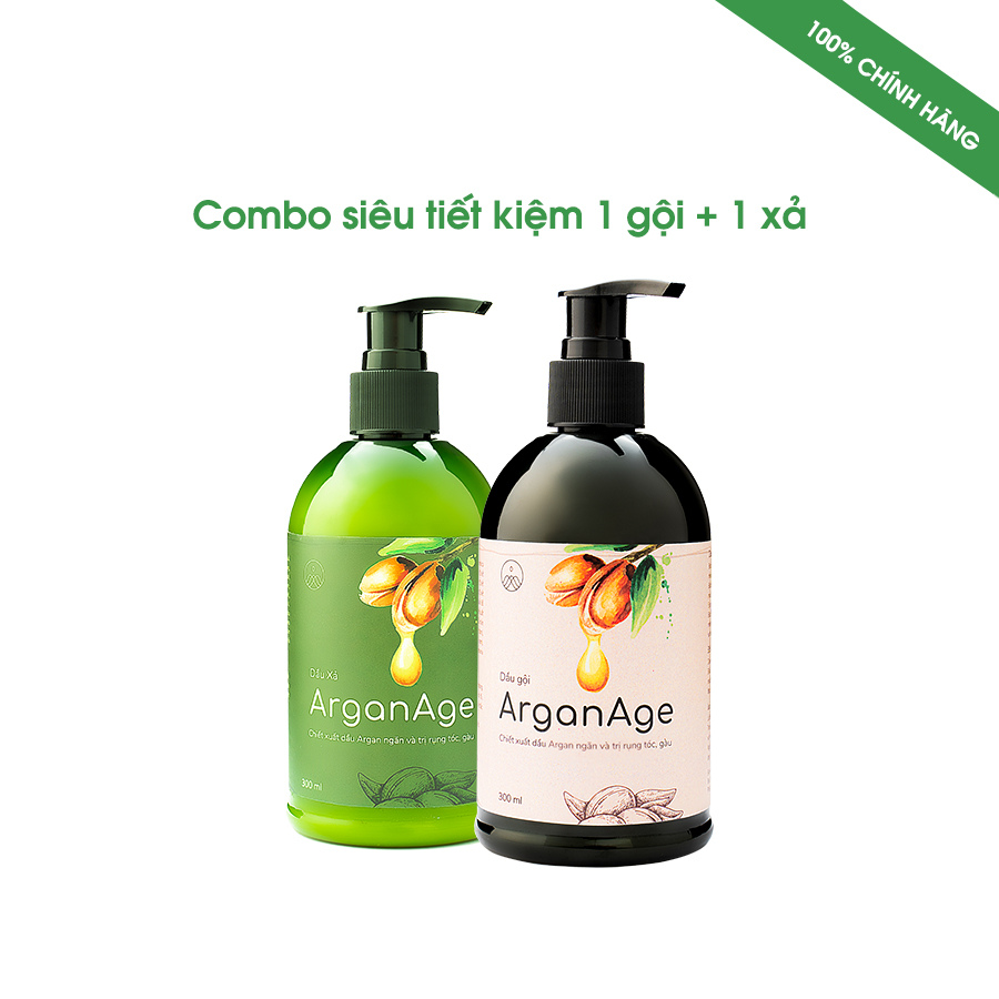 [Combo 1 dầu gội + 1 dầu xả Arganage] dưỡng tóc hoàn hảo suôn mượt bóng khoẻ