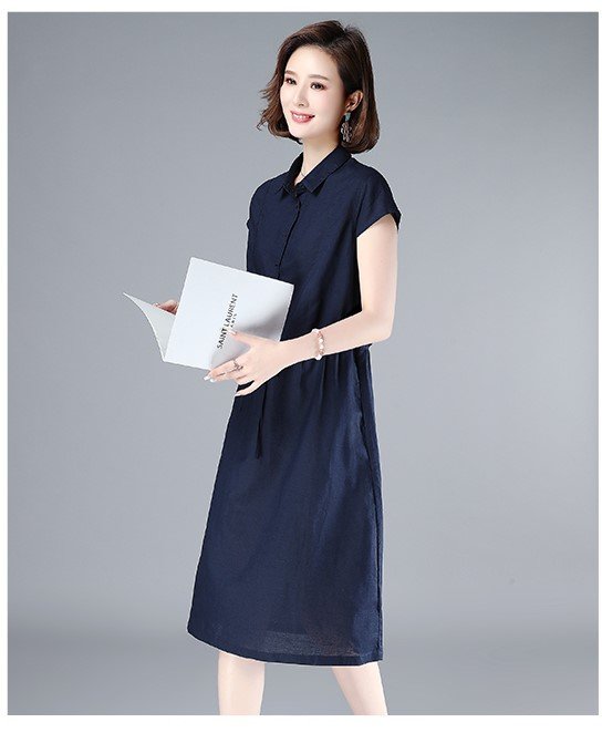 Đầm suông nữ thiết kế 2 túi sườn tay ngắn rút eo, chất vải đũi mềm mát phong cách ulzzang Hàn Quốc Da70