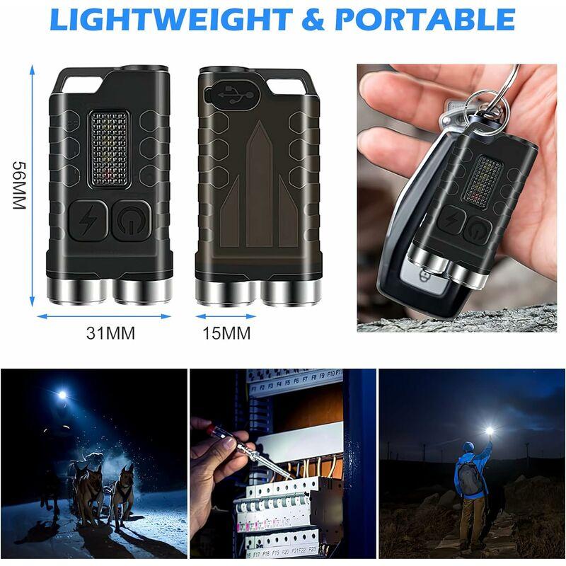 Đèn khóa LED có thể sạc lại có thể sạc lại LED 10 chế độ ánh sáng 900 Đèn bỏ túi EDC cao cấp IP65 với ánh sáng bên UV và cơ sở phía sau từ tính để cắm trại, khẩn cấp (màu đen)