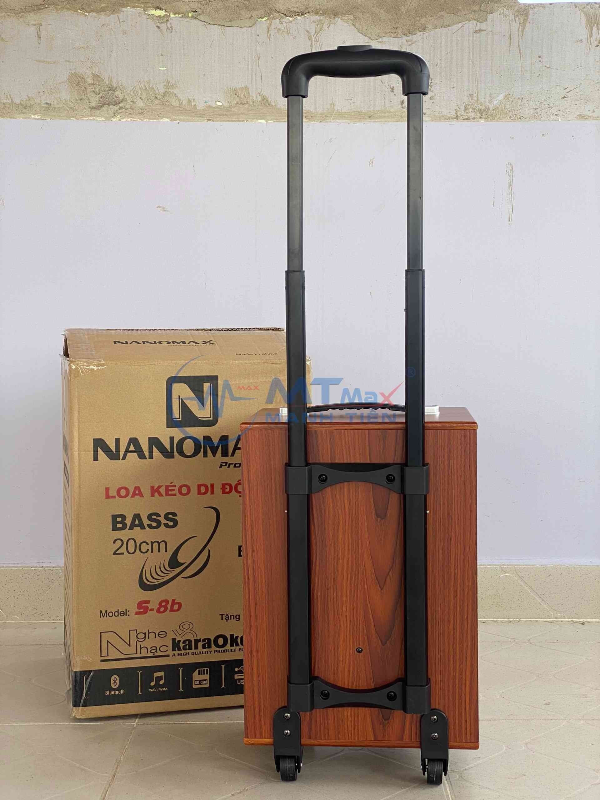 Loa Kéo Karaoke Nanomax S8B Bluetooth Bass 20cm 100w Tặng Kèm mic cao cấp UHF thích hợp cho karaoke gia đình, thiết kế nhỏ gọn có quai xách dễ dàng di chuyển âm thanh lớn nghe nhạc hay