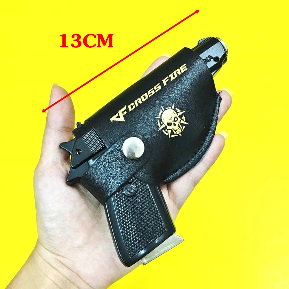 Hột quẹt bật lửa khè hình súng M9 3IN1 có bao da (bật lửa, súng, da.o bấm) size 13cm - MÀU ĐEN