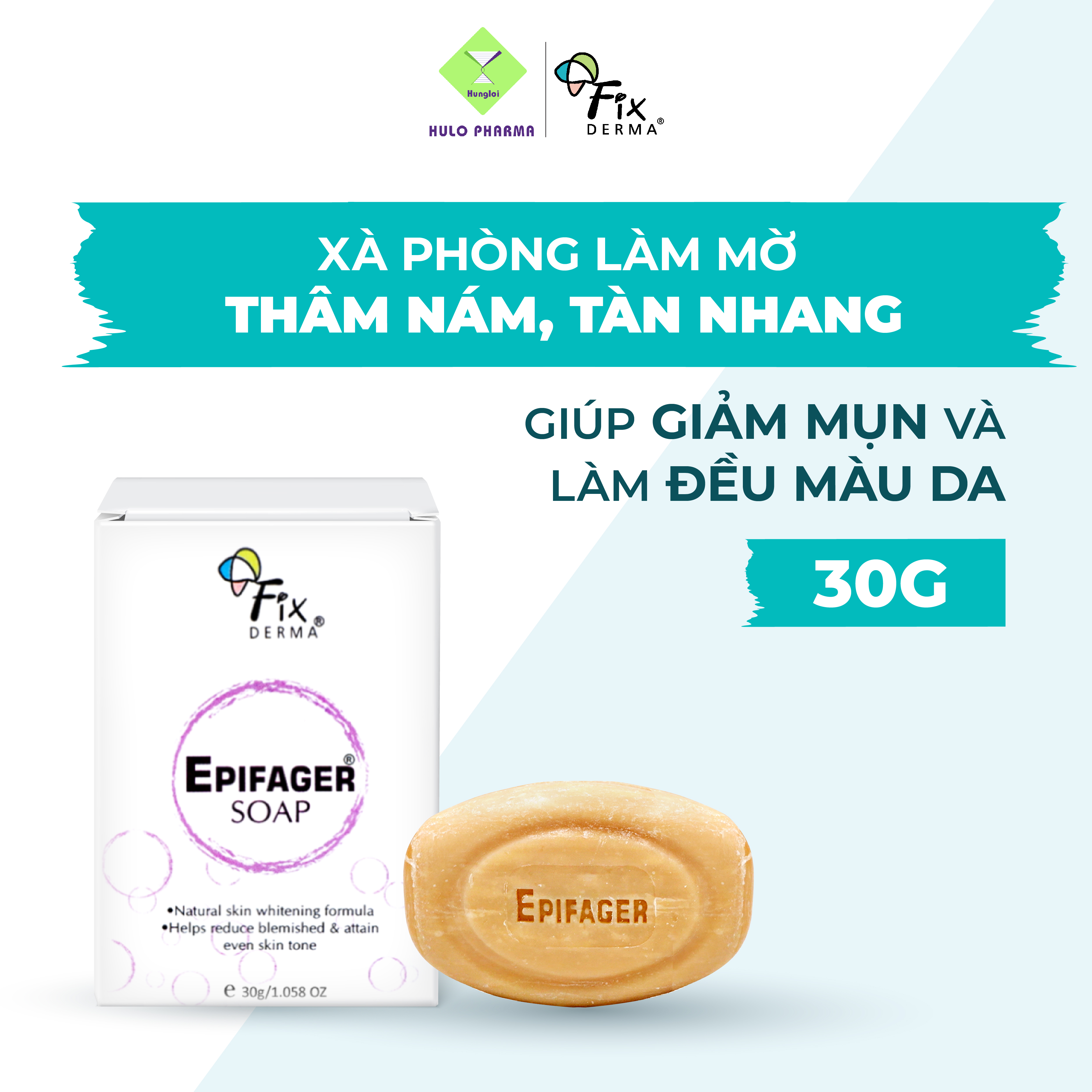 Xà Phòng Trắng Sáng Da, Mờ Thâm Nám, Tàn Nhang FIXDERMA Epifager Soap Giúp Da Sáng Mịn Đều Màu, Đẩy Lùi Thâm Sạm, Thâm Mụn Dùng Toàn Thân 30g - Hùng Lợi