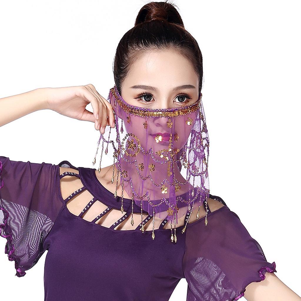 2 pieces Lady Belly Dance Beaded Sequins Face Halloween Costume Accessory