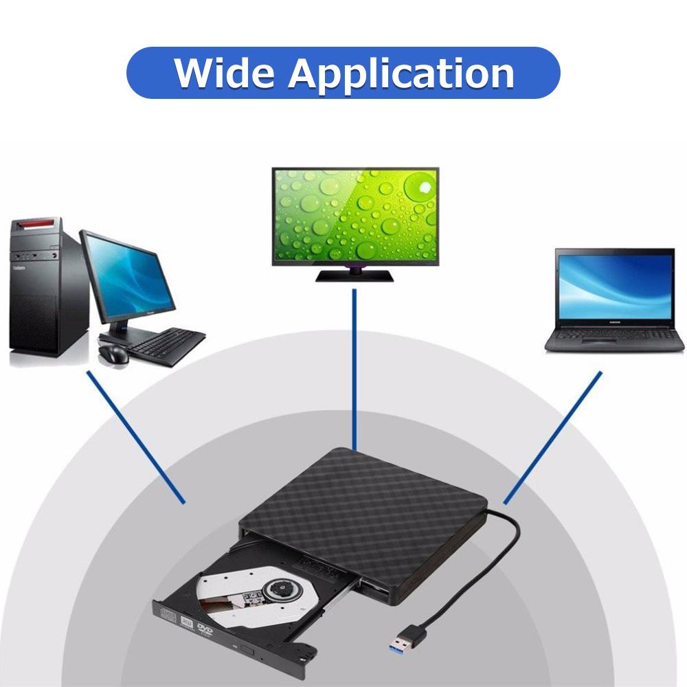 USB3.0 External Optical Drive DVD Burner Recorder CD Player Support One-key Recording Wide Application Black