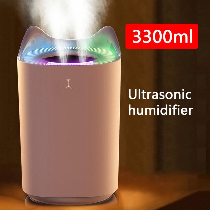 3.3L Máy Tạo Độ Ẩm Không Khí Đôi Vòi Phun Tinh Dầu Thơm Hương Thơm Khuếch Tán Tinh Dầu Siêu Âm Khuếch Tán Hương Thơm Phun Sương Tạo Bàn Nhà
