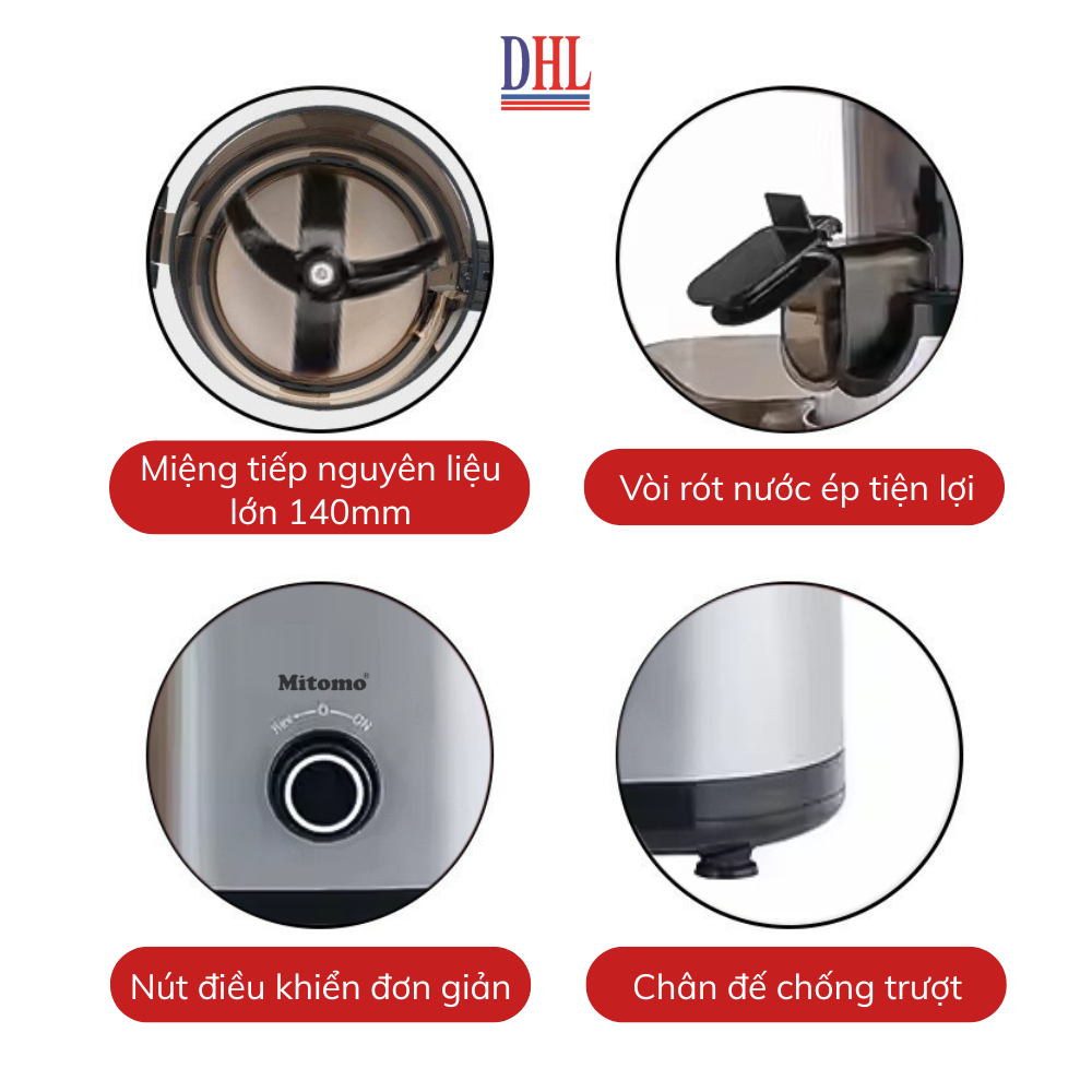 Máy Ép Chậm, Máy Ép Trái Cây Công Nghiệp Mitomo KJ3081 Kiệt Bã - Hàng Chính Hãng Bảo Hành 3 Năm