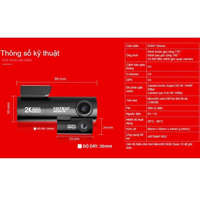 VIETMAP KC01 v.2 Camera hành trình Cảnh Báo Giao Thông ver 2.0 Cảm biến 2K Sony Starvis - Hàng chính hãng