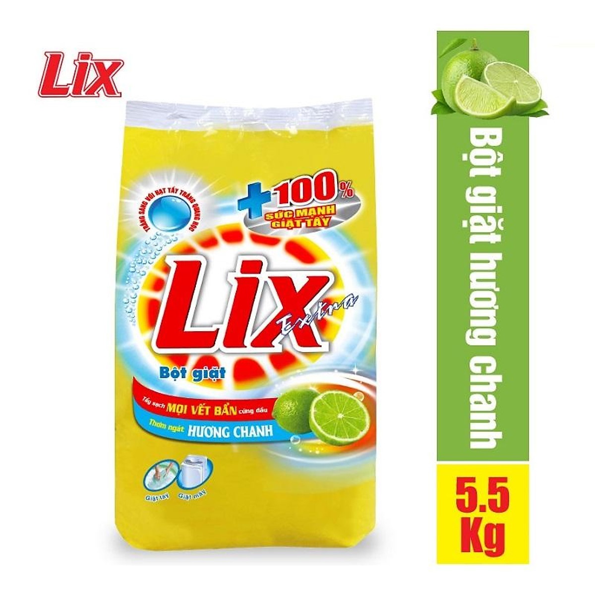 Bột giặt Lix Extra hương chanh 5.5Kg EC563 - Tẩy sạch vết bẩn cực mạnh