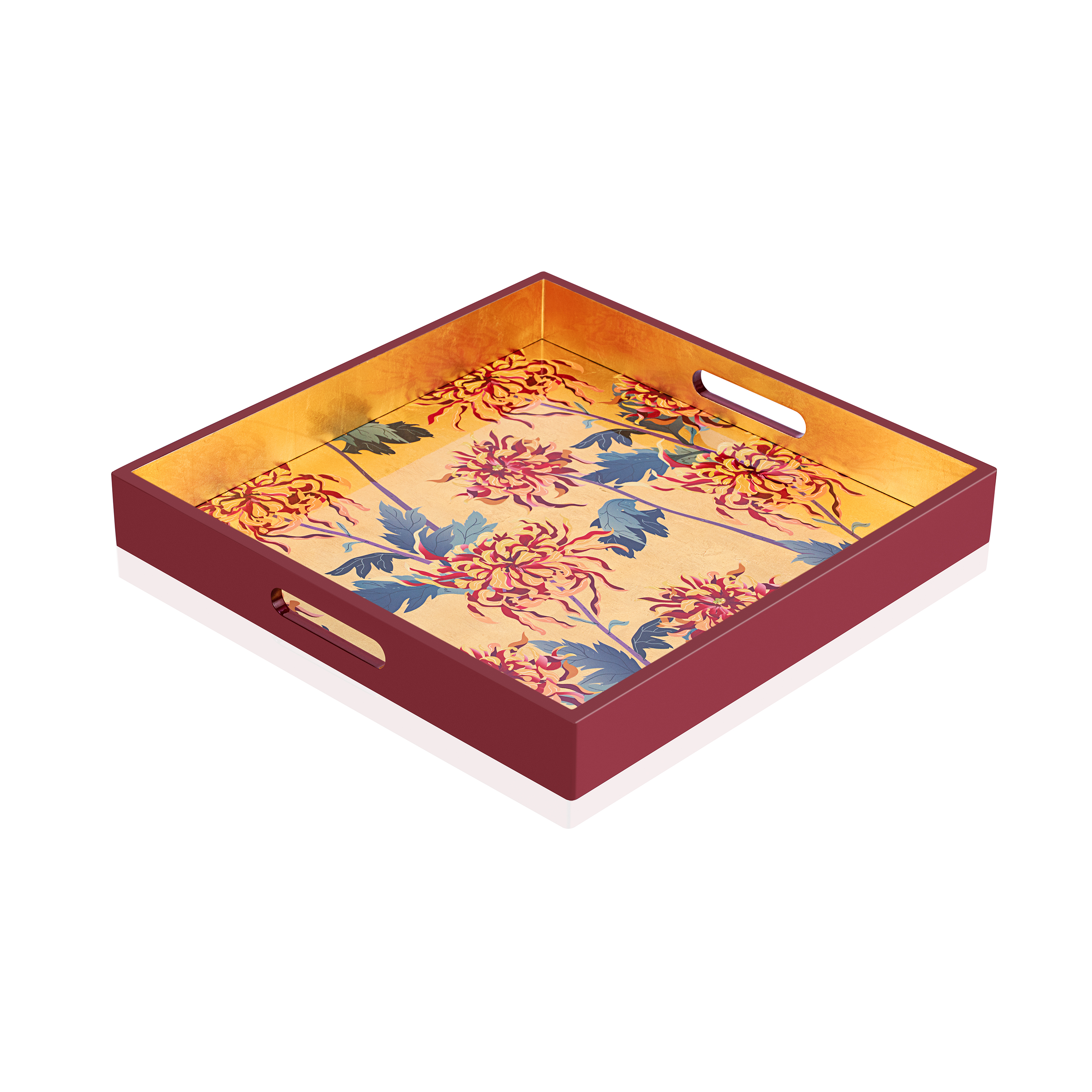 KHAY SƠN MÀI - Họa tiết hoa cúc 40x40cm