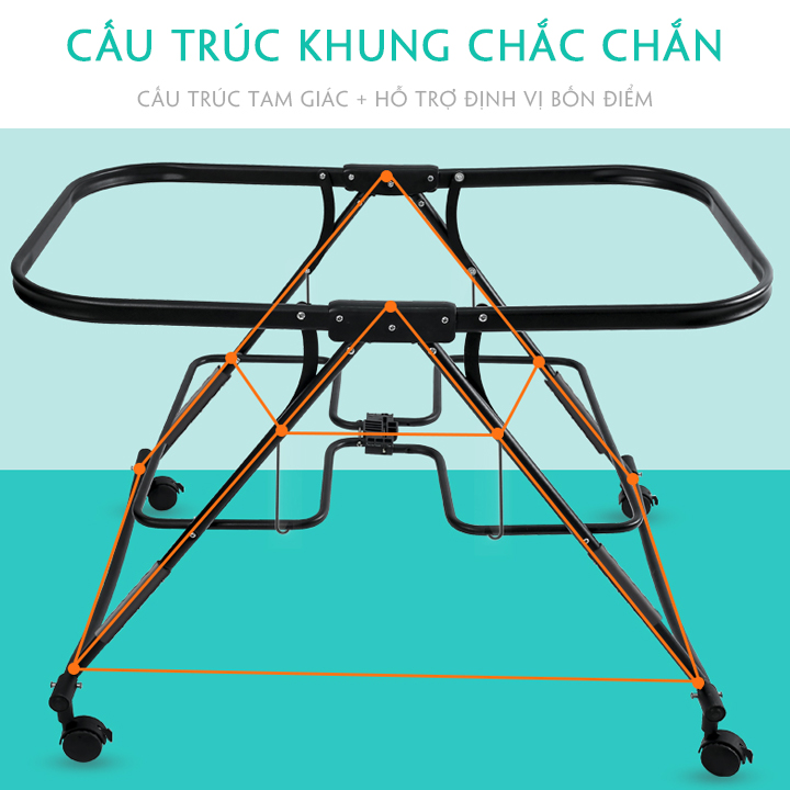 Nôi gấp gọn kèm màn, có bánh xe, gối, nệm. Nôi vải cao cấp cho bé từ sơ sinh tới 24 tháng