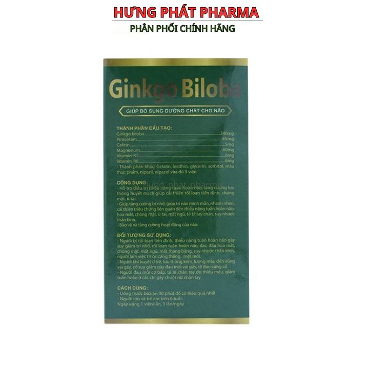 Hoạt huyết dưỡng não ginko Biloba 240mg tăng cường tuần hoàn não, viên uống bổ não 