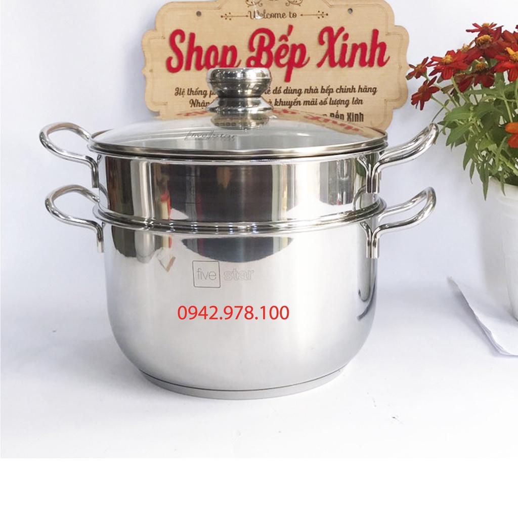 Bộ nồi xửng hấp 3 đáy inox 430 FiveStar Standard nắp kính tặng 1 muỗng canh (24cm /26cm / 28cm /30cm /32cm)