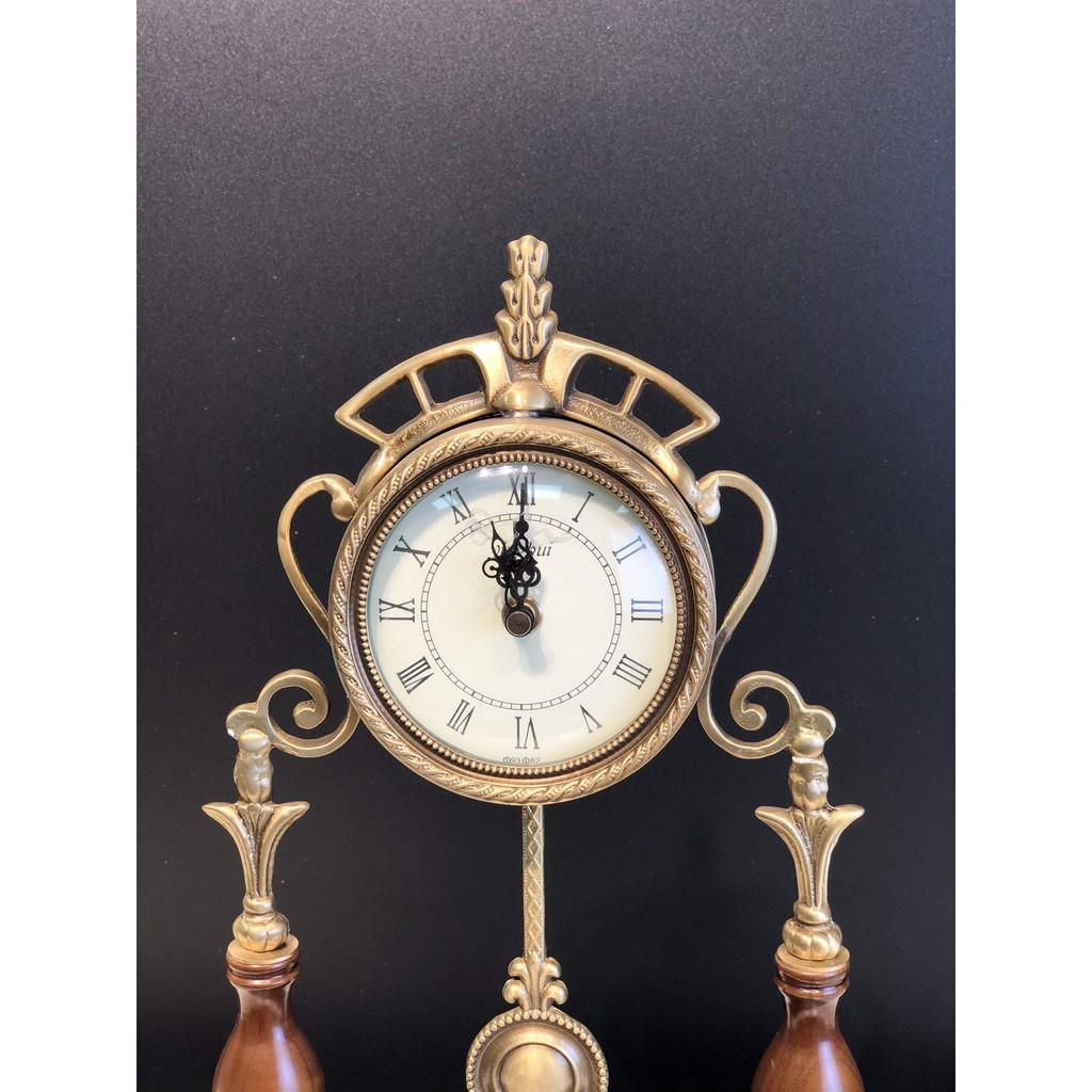 Đồng hồ để bàn tân cổ điển DH43 nâu gỗ sồi và hợp kim mạ đồng