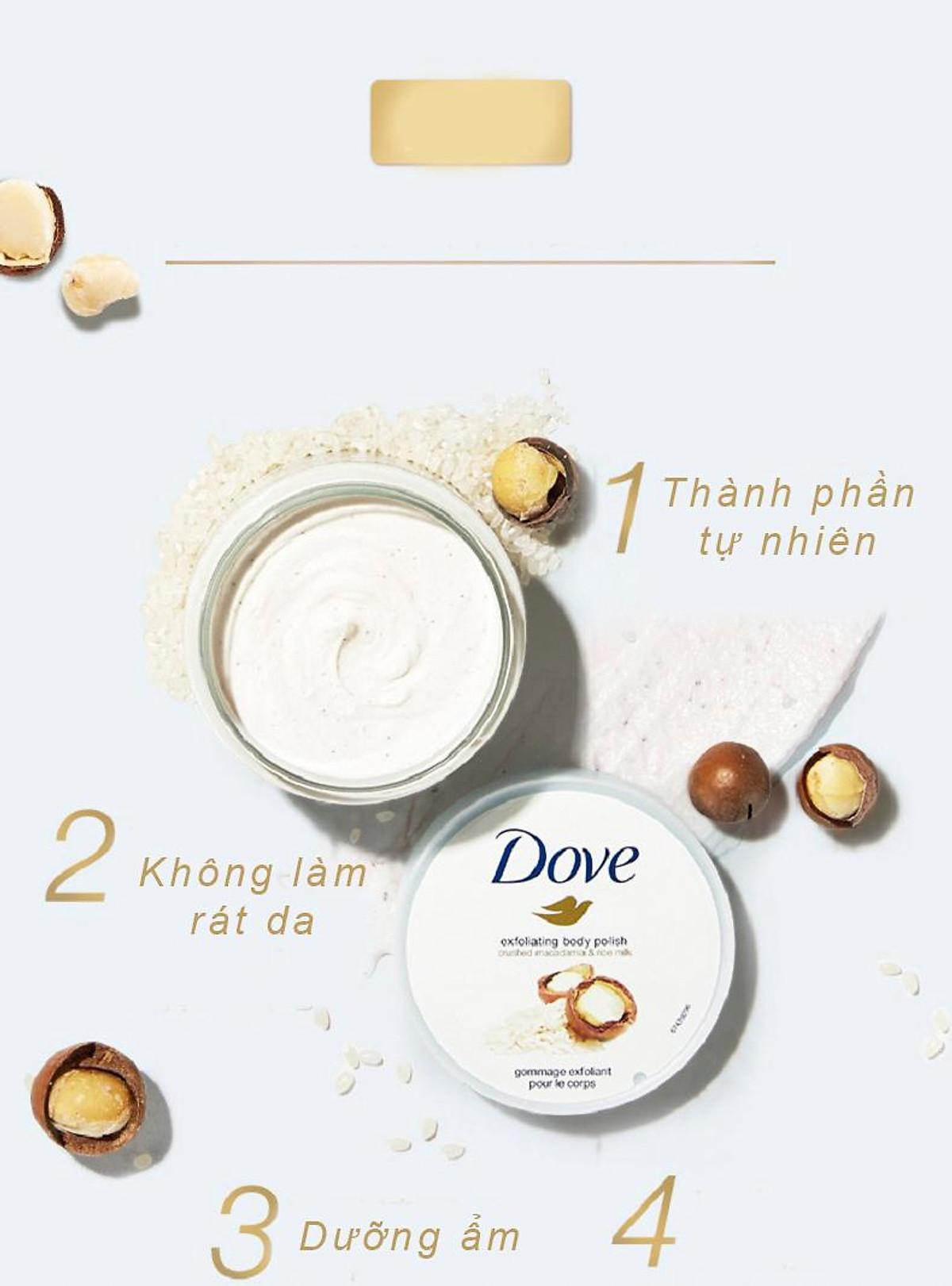 Tẩy Da Chết Dove Exfoliating Body Polish 225ml, Tẩy Tế Bào Chết, Làm Sáng Và Tái Tạo Da Mới, Nhập Đức