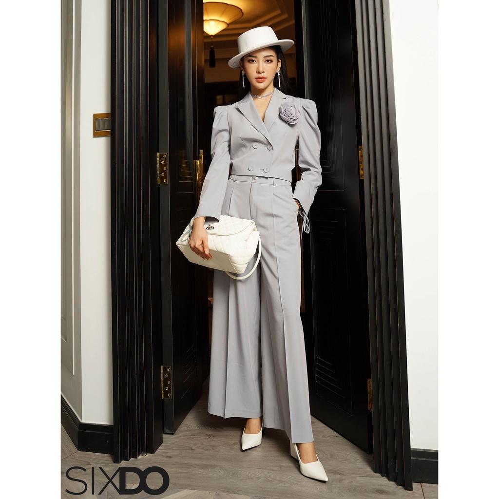 Áo Vest nữ dài tay dáng lửng phối hoa ngực SIXDO