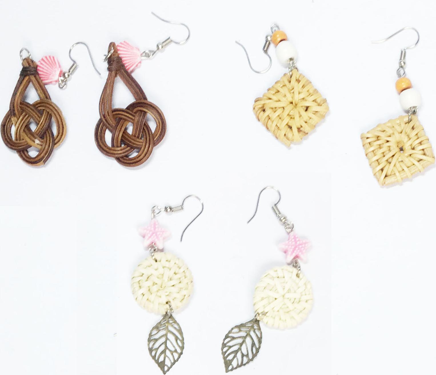Combo 3 Bông tai mây tre đan handmade với 3 mẫu khác nhau
