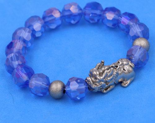 Vòng tay Pha Lê Xanh Dương cắt giác 10 ly - Vòng tay Tỳ Hưu Inox 2 Bi VFLGXDTHTRHB10