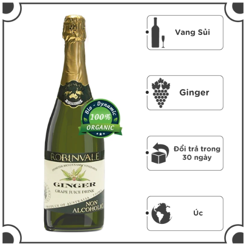 Vang sủi Robinvale Grape Sparkling 750ml - Không Cồn Organic - Ginger (Gừng)