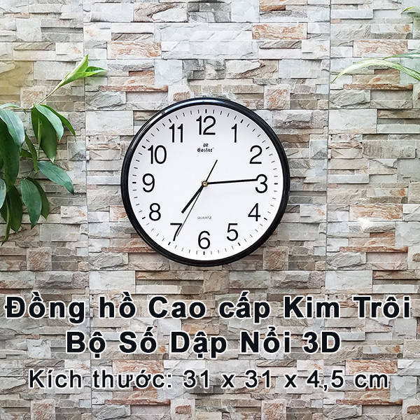 Đồng Hồ Treo Tường Cao Cấp KIM TRÔI EASTAR – Số Nổi 3D – Tặng Pin MAXELL – BH 1 Năm