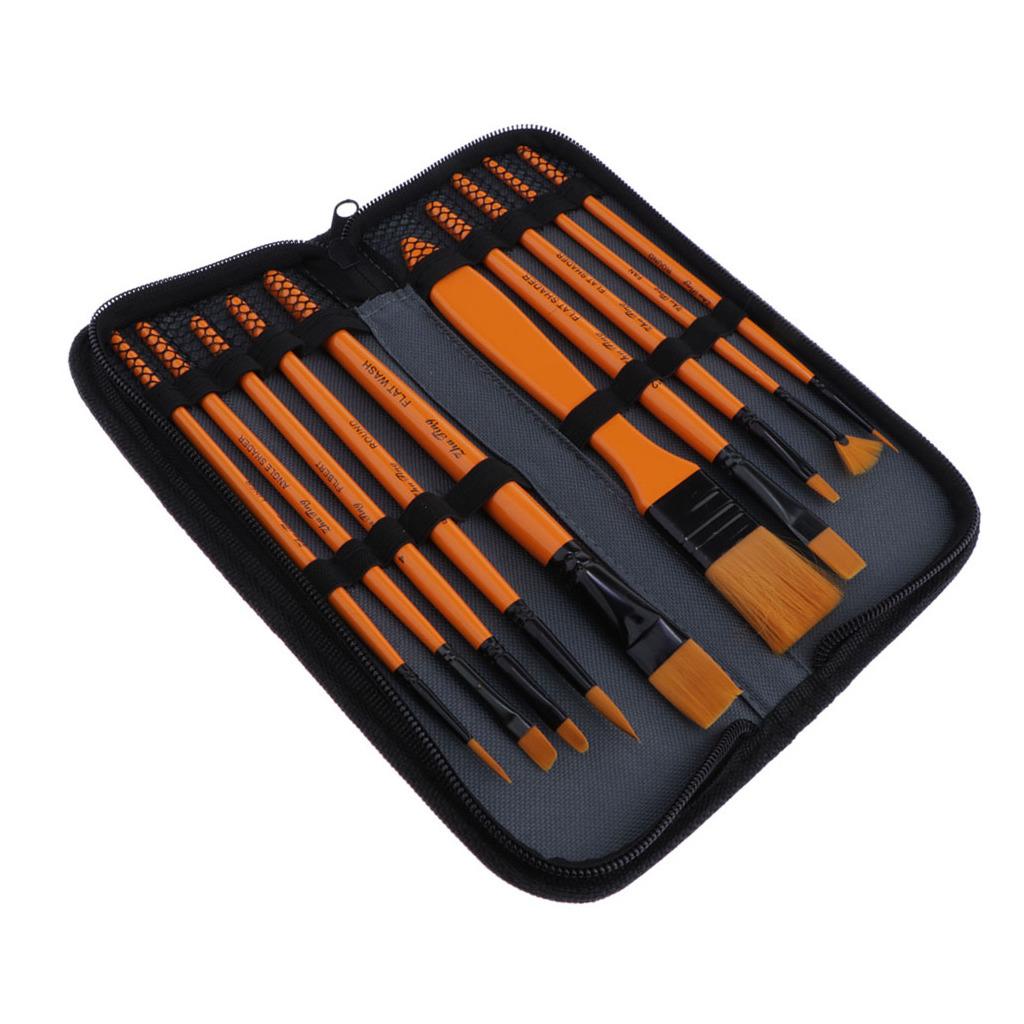 Bộ 10 Bút Lông Chuyên Nghiệp Cọ Sơn Tròn Đầu Nhọn Lông Nylon Nghệ Sĩ Acrylic Bàn Chải Cho Acrylic Màu Nước Sơn
