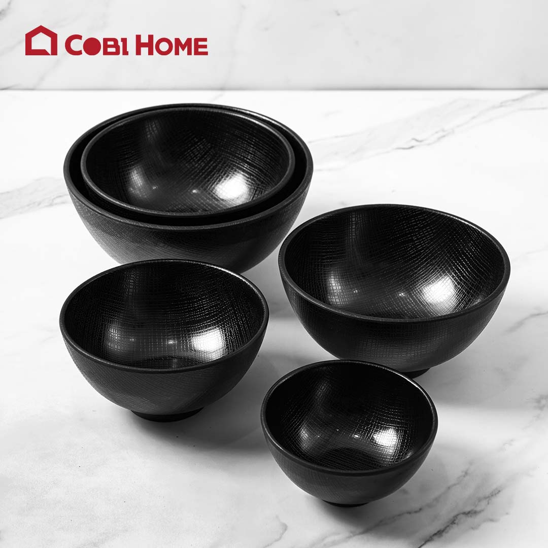 Tô, chén, bát tròn bằng melamine cao cấp màu đen - nhiều size