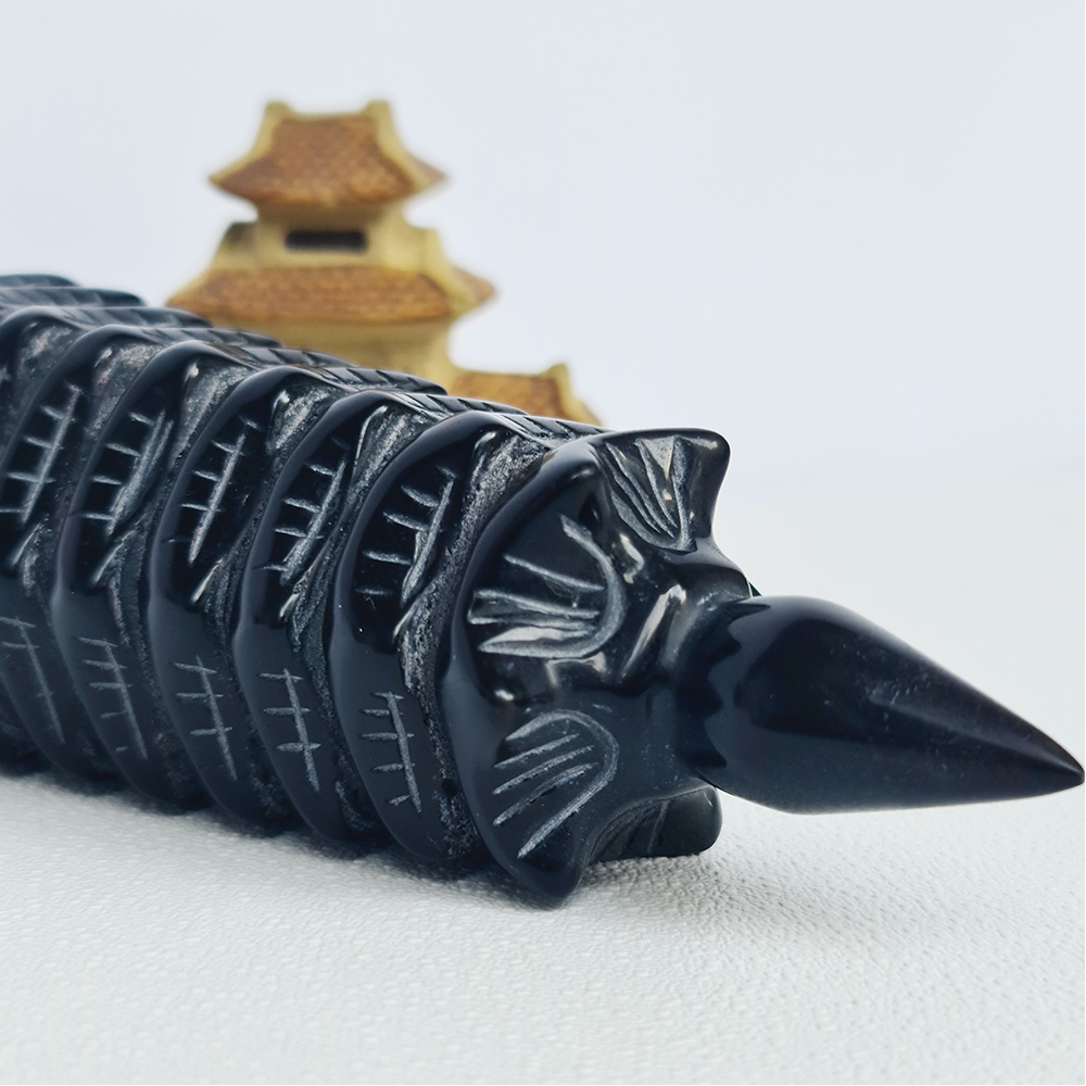 Tháp Văn Xương Đá Obsidian Đen - Núi Lửa Đen 9 tầng - Mx - 16cm - Hợp Mệnh Mộc, Thuỷ