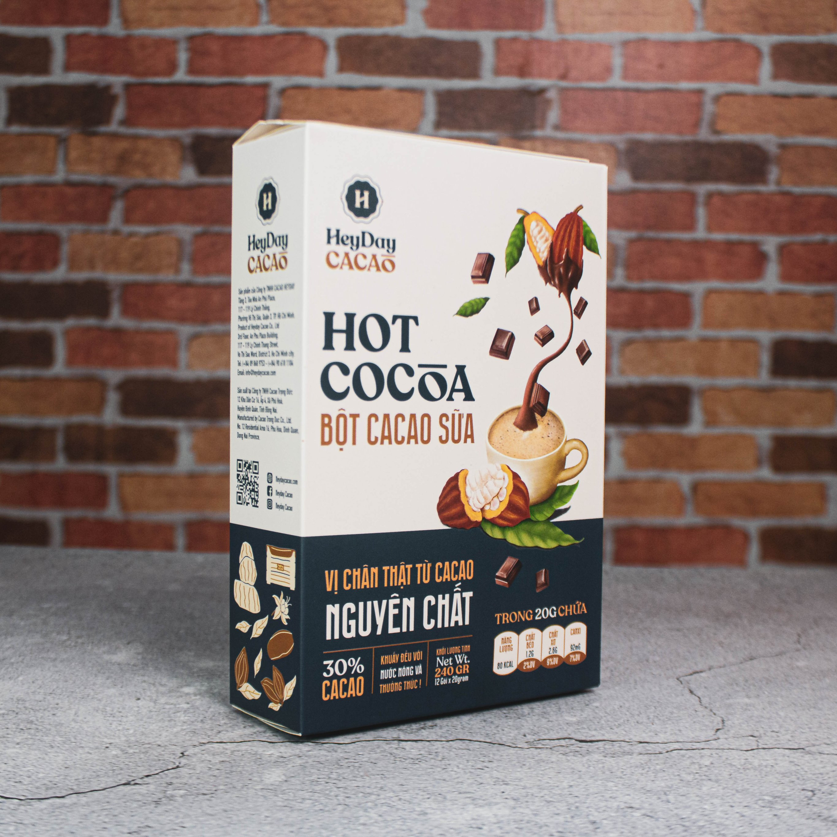 Bột cacao sữa Heyday - Hot Cocoa hộp 12 gói x 20g - Đậm vị chân thật từ cacao nguyên chất