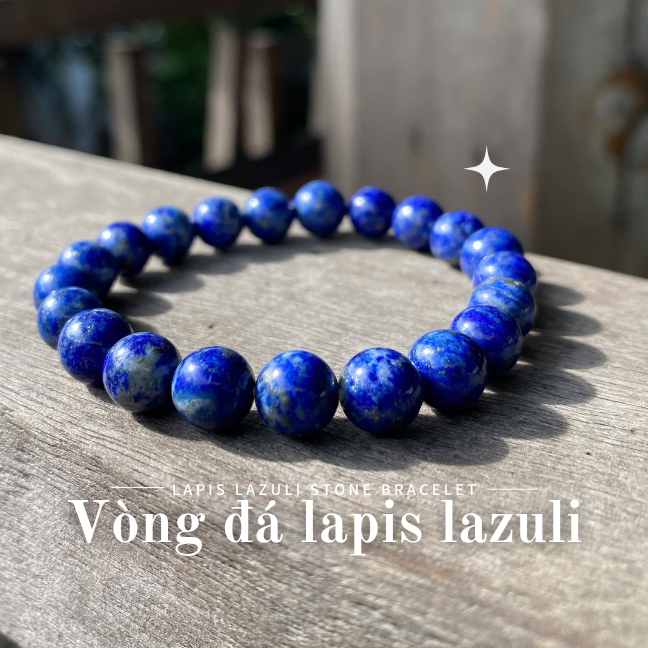 Vòng đá lapis lazuli 8.5ly NHASAN Tăng cường trí tuệ, khai sáng tư duy (tặng kèm viên đá thạch anh thô)