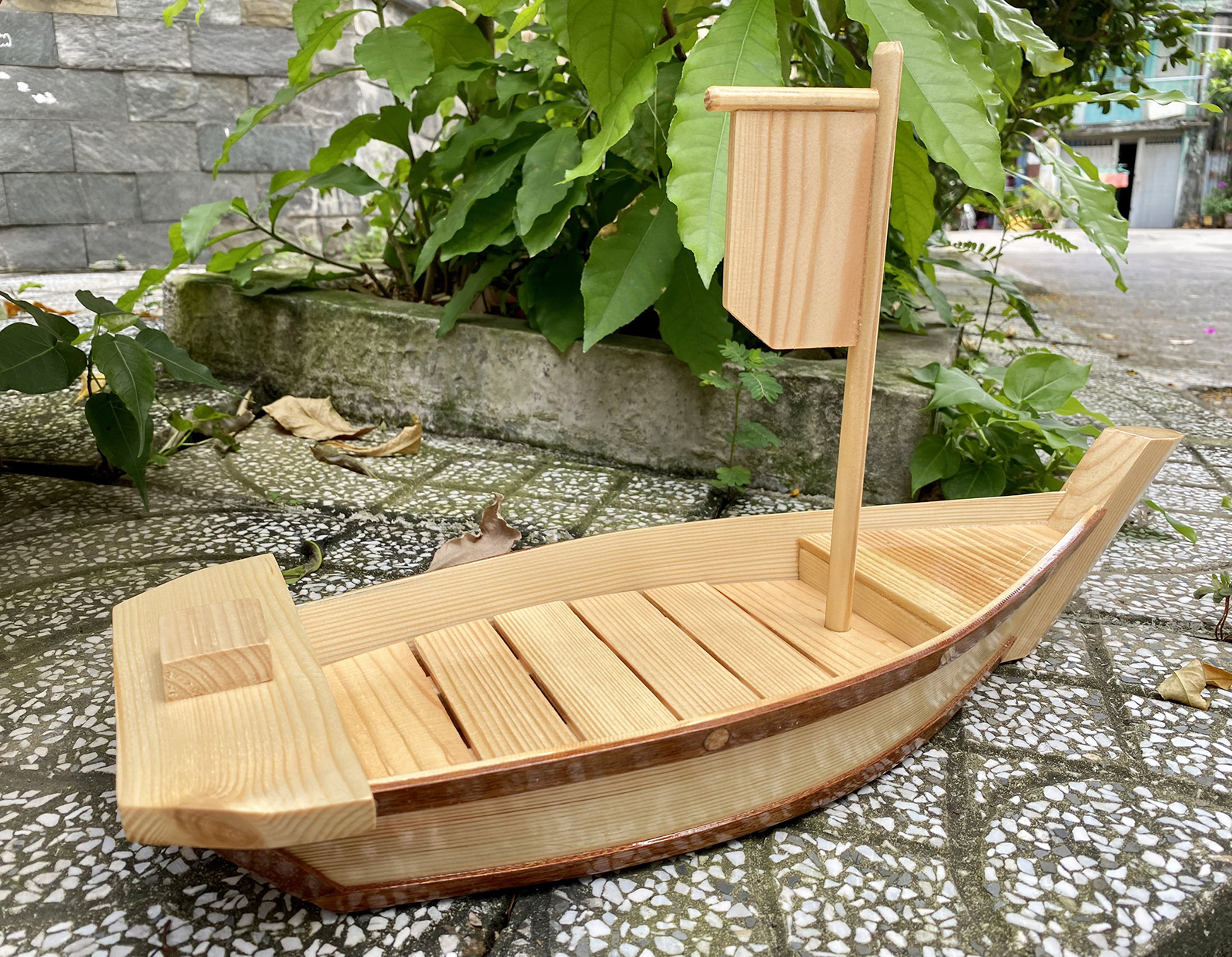 Khay thuyền gỗ 45cm trang trí decor hải sản