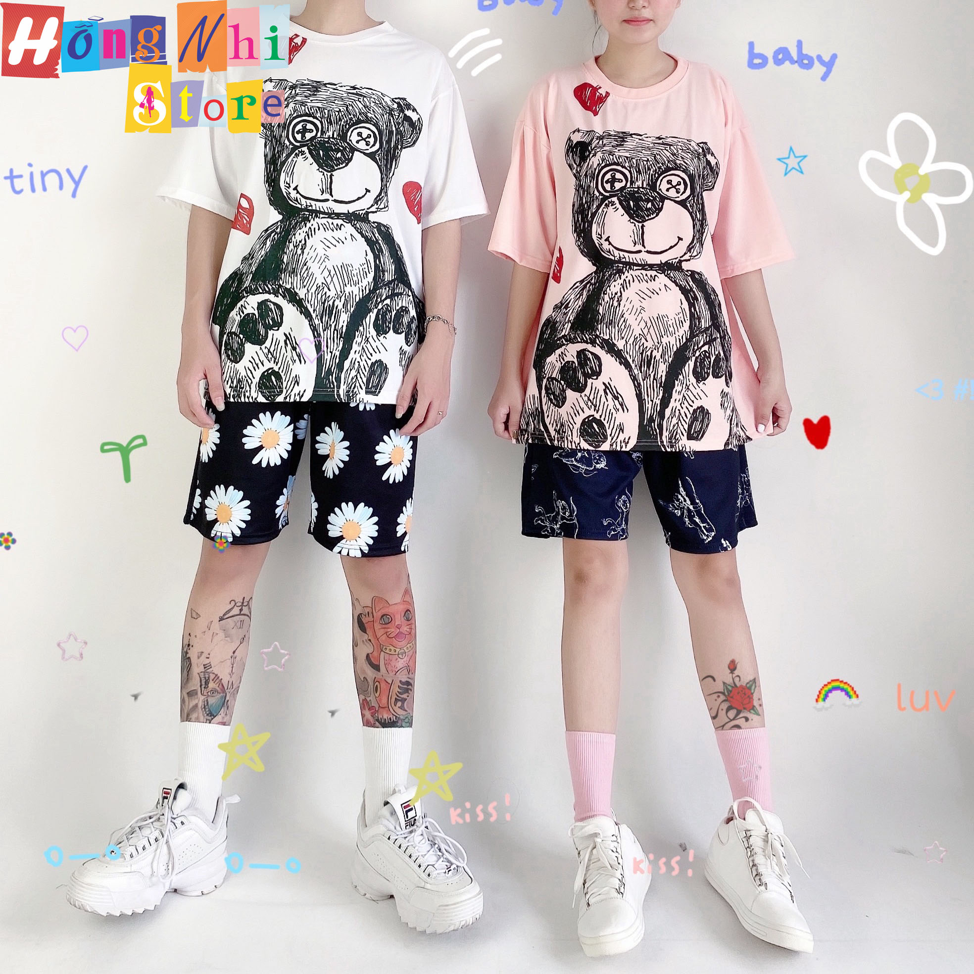 Quần Short Cartoon Unisex Hoa Cúc - Quần Đùi Hoạt Hình Siêu Cute - MM