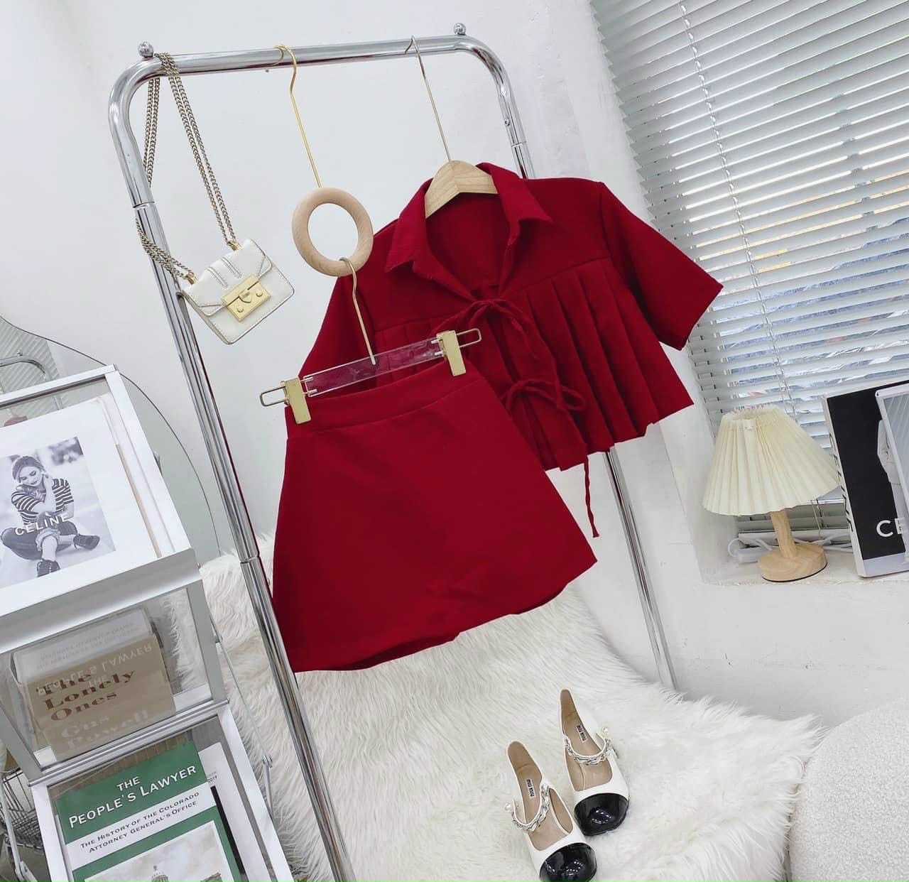 SET ÁO KHOÁC LỬNG CROPTOP SUÔNG TRƠN CỔ SƠ MI XẾP LY FORM RỘNG TAY NGẮN + CHÂN VÁY NGẮN SUÔNG TRƠN ĐẦM  DẠO PHỐ DỰ TIỆC