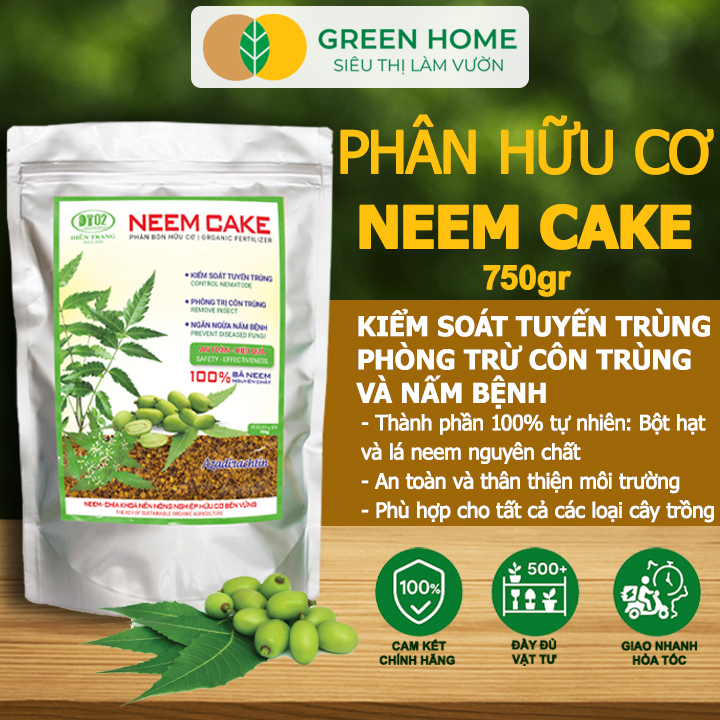 Phân Bón Hữu Cơ Neem Cake, GreenHome, Bao 750gr, Sinh Học Tự Nhiên Trị Tuyến Trùng, Sâu, Cải Tạo Đất