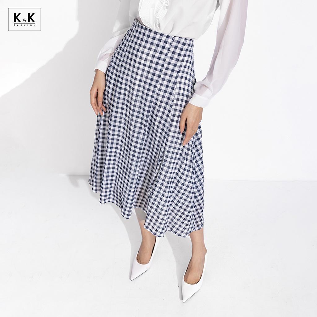 Chân váy xòe chữ a họa tiết caro K&amp;K Fashion CV05-31 Chất Liệu Xô Cotton