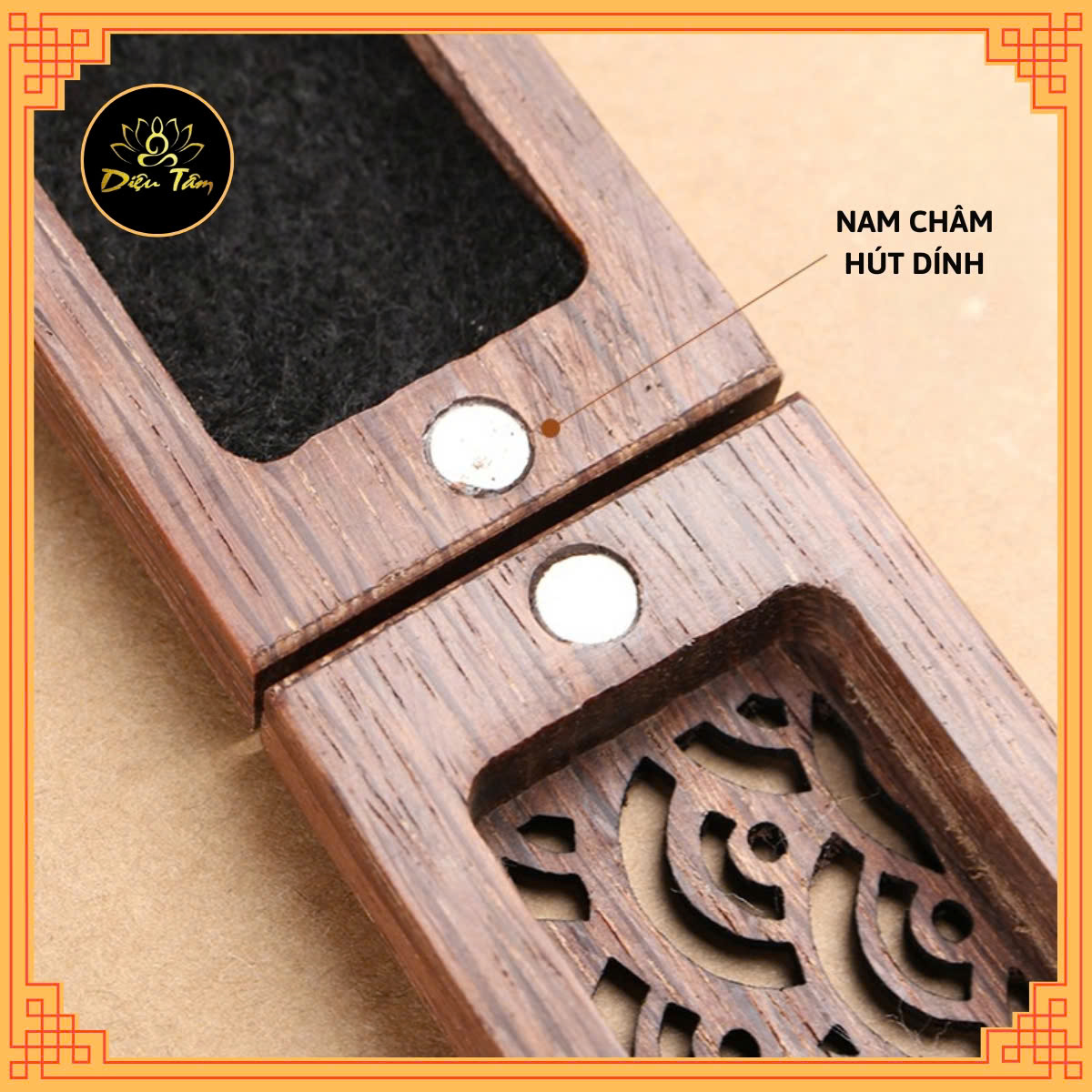 Set Hộp Đốt Nhang Và Ống Gỗ Đựng Nhang Trầm Hương Không Tăm Lư xông nhang trầm hương nhang que bằng gỗ hương kèm túi