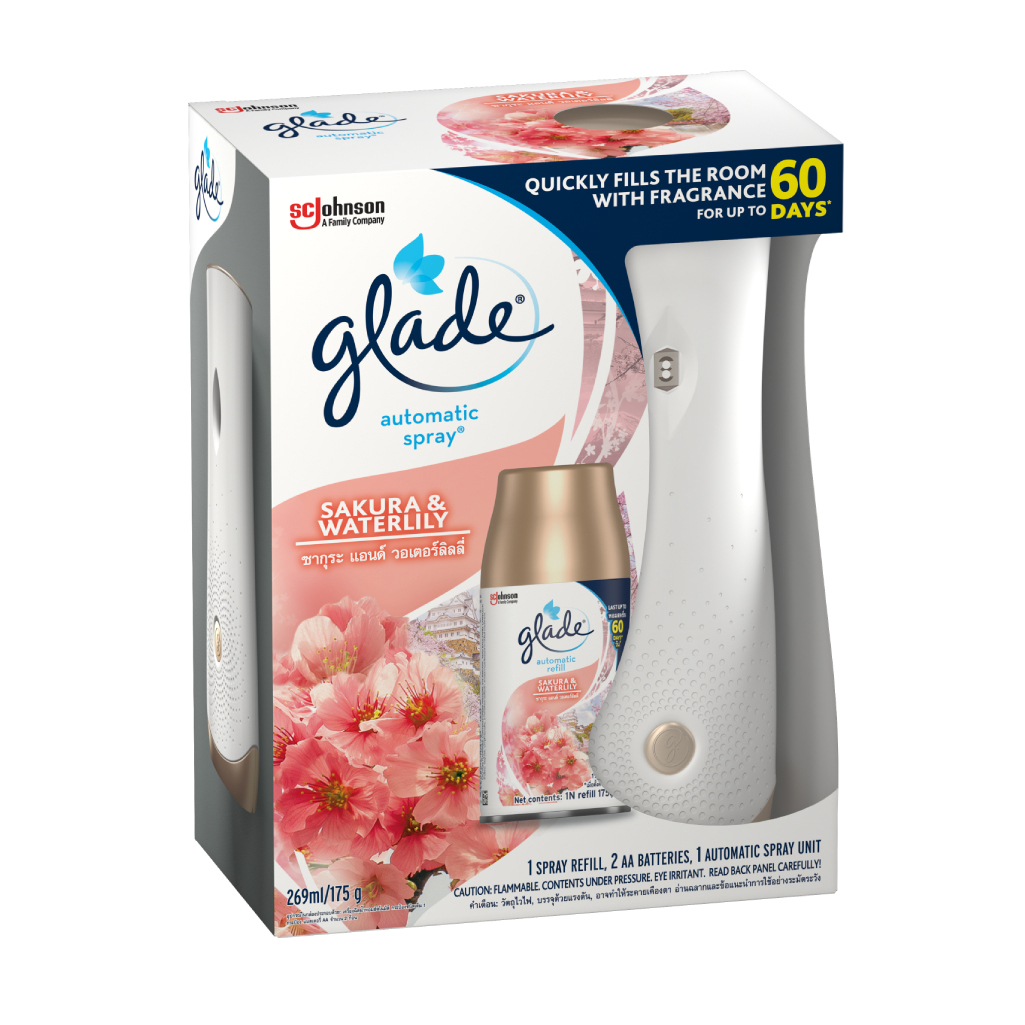 Bộ Máy &amp; Lõi Xịt thơm phòng tự động GLADE Hương Hoa Anh Đào Lily 252ml