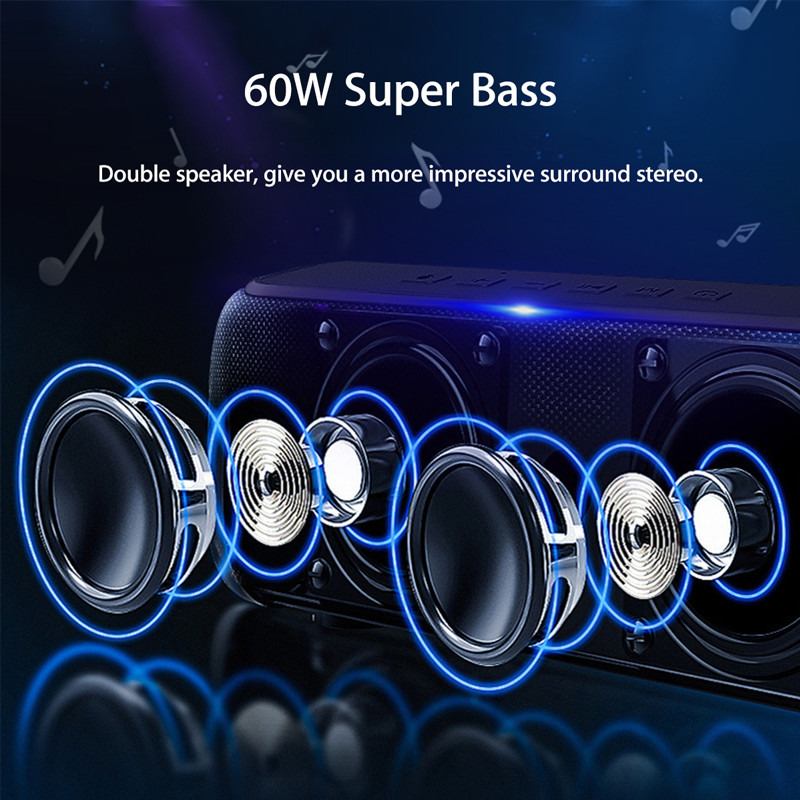 Loa Bluetooth Không Dây 60W Super Bass Công Suất Lớn bluetooth 5.0 TWS Âm thanh vòm ngoài trời, Loa Nghe Nhạc - Hàng Chính Hãng PKCB