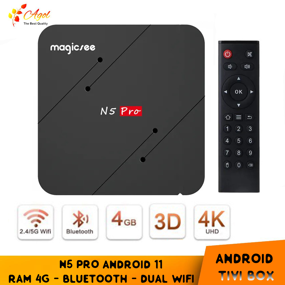 Magicsee box N5 pro Ram 4G bluetooth, Android 11, wifi kép 2 băng tần, cài sẵn ứng dụng xem truyền hình cáp, phim HD miễn phí vĩnh viễn - Hàng Nhập Khẩu