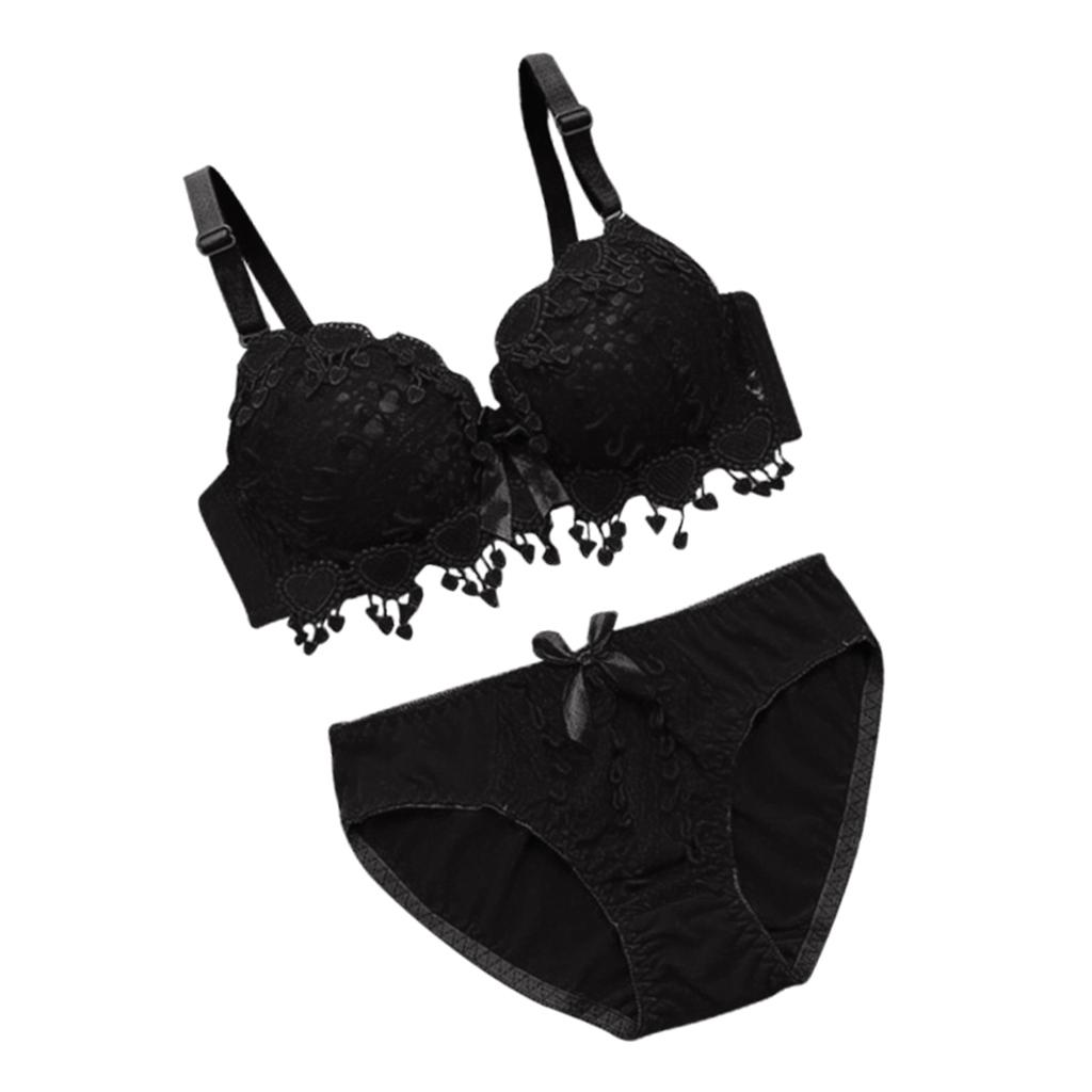 Womens Push Up Bra Set Embroidery  Lace Lingerie Bra Panties Set