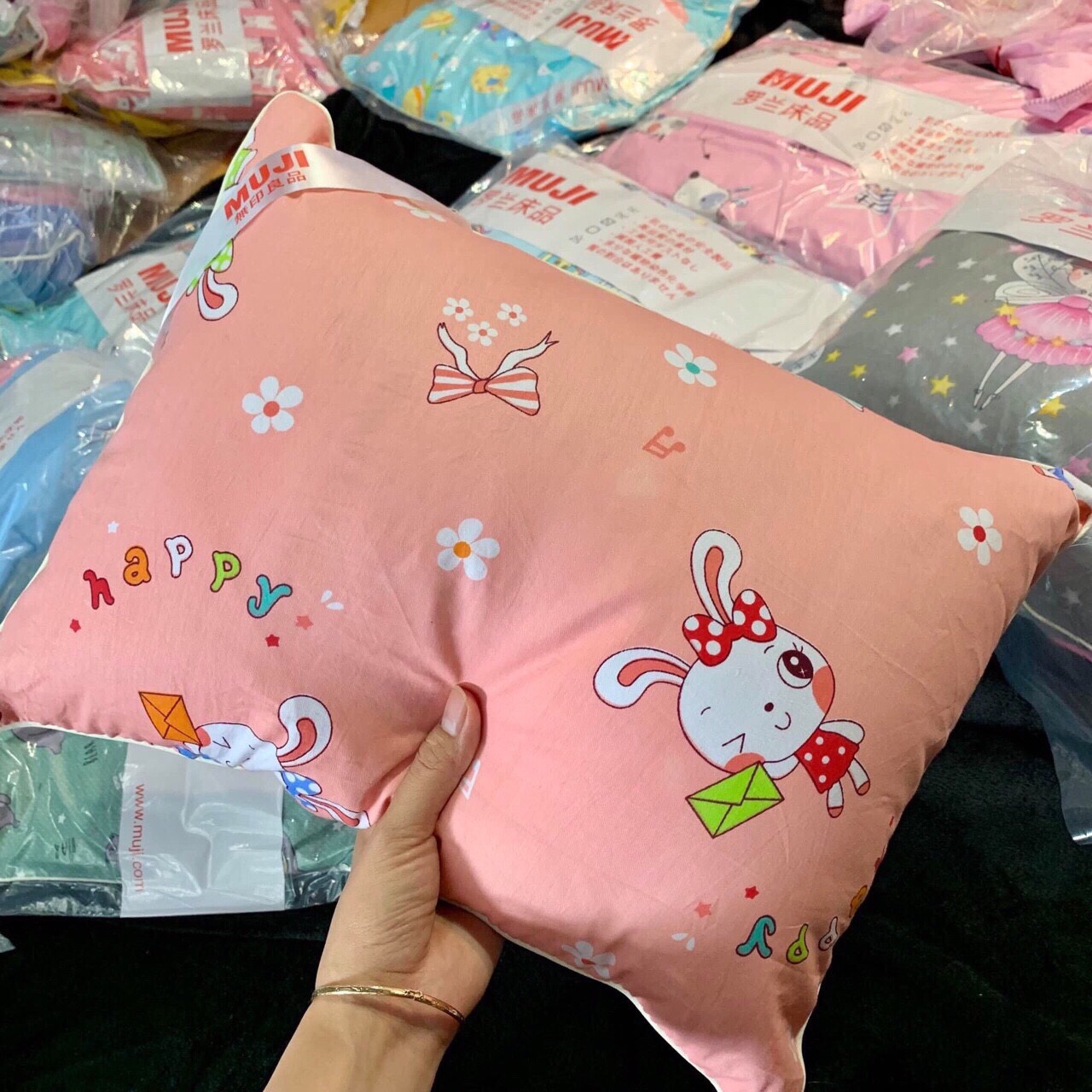 Gối trẻ em vải 100% cotton mịn sấy hương hoa lavender thơm ngát