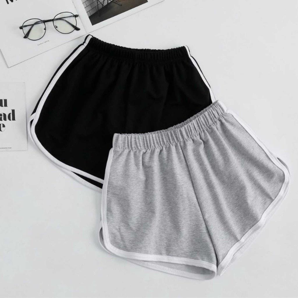Quần đùi nữ dáng thể thao chất cotton co dãn ôm body sexy, quần dáng ngắn tôn V3 sexy Q03 - Trắng viền sọc