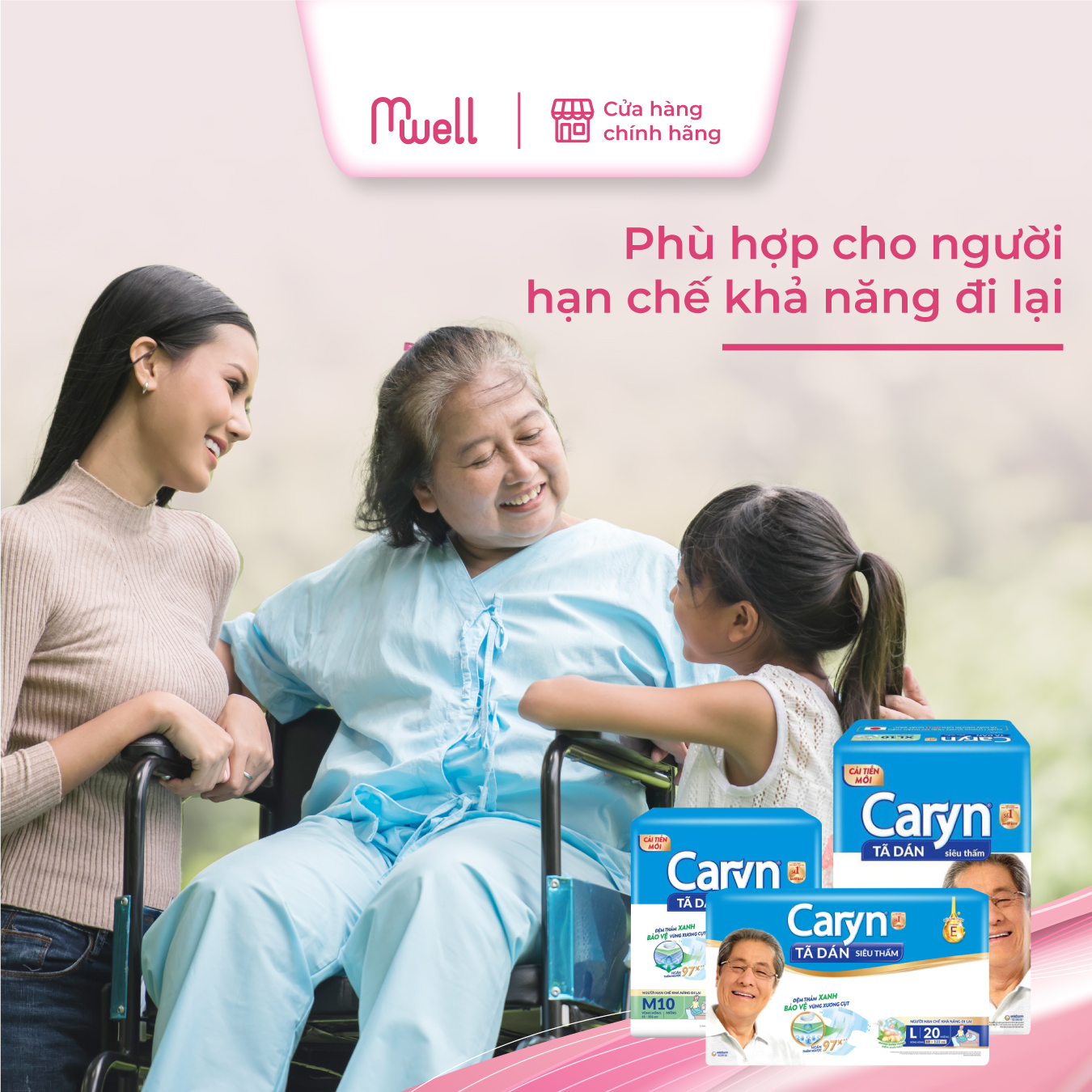 Tã dán người lớn Caryn bỉm dán gói L10 L20 M10 XL10 XL20 Lõi bông cao cấp thấm hút mỏng nhẹ, cho bề mặt luôn khô thoáng