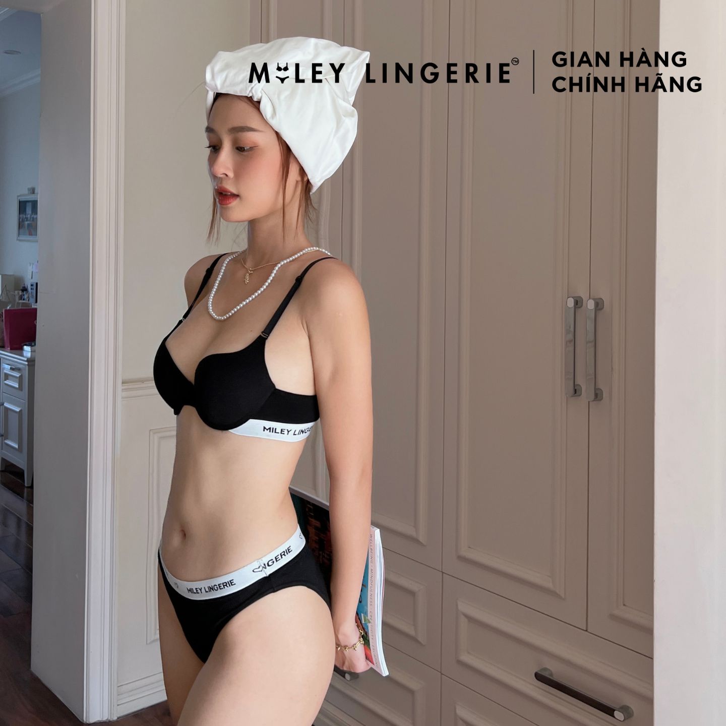 Bộ Đồ Lót Viền Lưng Logo Miley Vải Sợi Thiên Nhiên BamBoo Miley Lingerie BRB001_FBS01