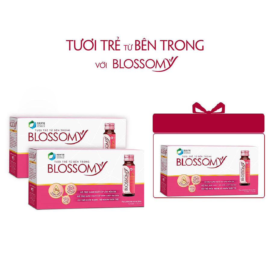 Bộ hai hộp thực phẩm bảo vệ sức khỏe giúp da sáng đẹp và dạ dày khỏe Blossomy + Tặng 1 hộp Blossomy