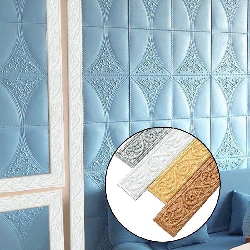Cuộn Băng Dán Viền Tường Bằng Xốp Họa Tiết Hoa 3D Dài 2.3m Chống Thấm Nước Trang Trí Nhà Cửa