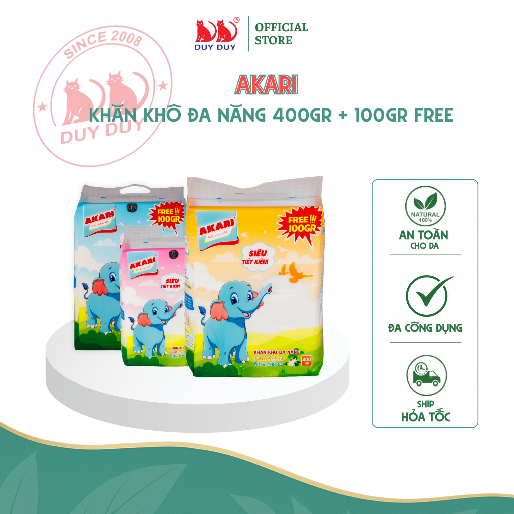 Khăn khô đa năng Akari vải sợi tự nhiên 400gr +100gr  Free (13.5x20cm) dạng rút siêu tiết kiệm